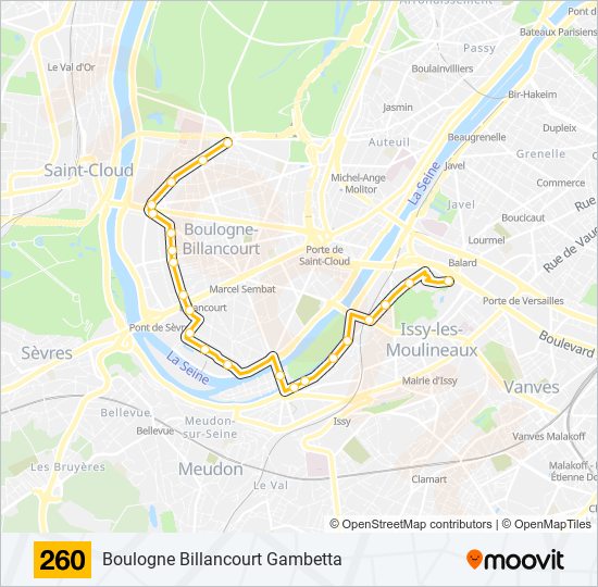 Plan de la ligne 260 de bus