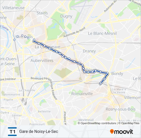Plan de la ligne T1 de tram