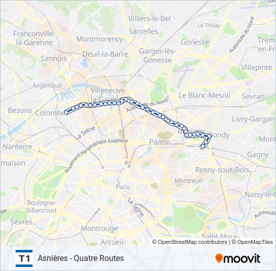 t1 Route: Schedules, Stops & Maps - Asnières - Quatre Routes (Updated)