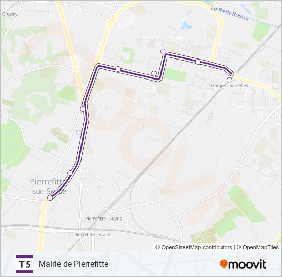 Plan de la ligne T5 de tram