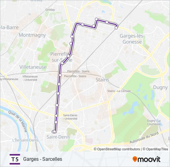Plan de la ligne T5 de tram