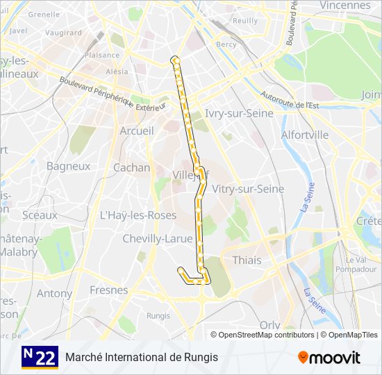 Mapa de N22 de autobús