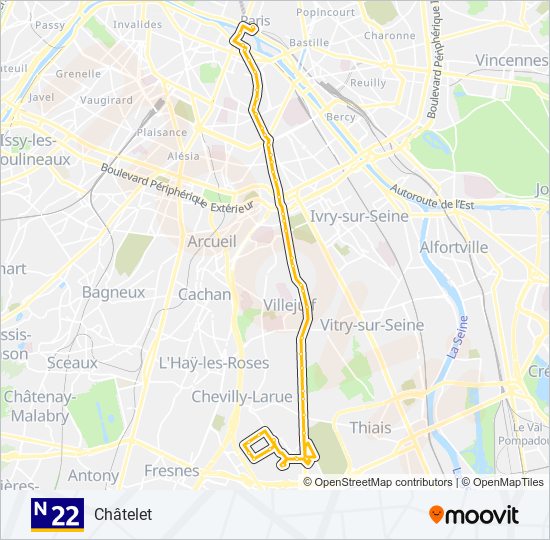 Plan de la ligne N22 de bus