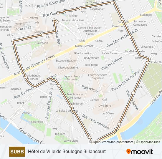 Plan de la ligne SUBB de bus