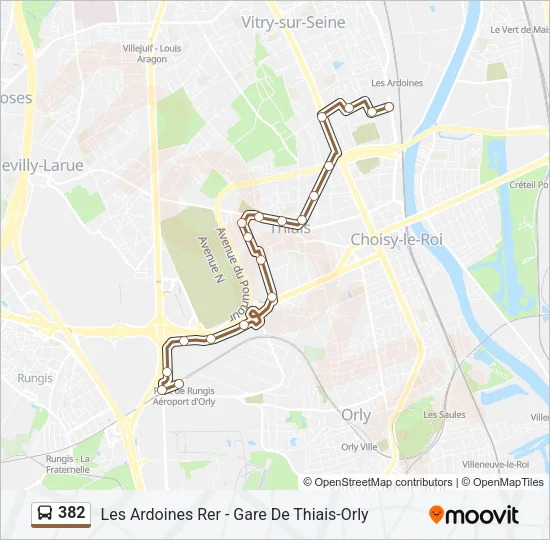 382 Bus Line Map