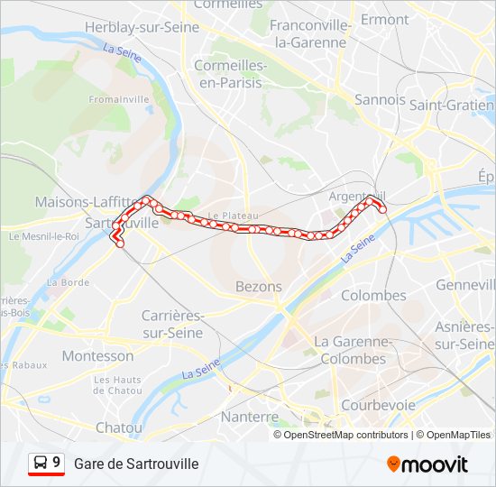 Plan de la ligne 9 de bus