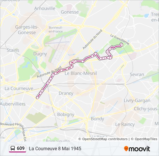 609 Itineraire Horaires Arrets Plan La Courneuve 8 Mai 1945