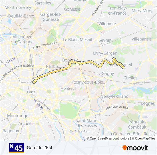 N45 bus Line Map