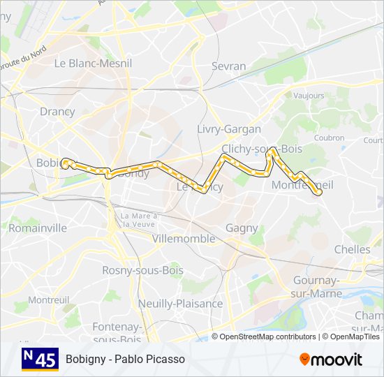 N45 bus Line Map