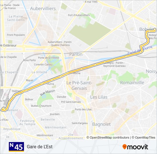 Mapa de N45 de autobús