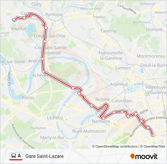 Plan de la ligne A de bus