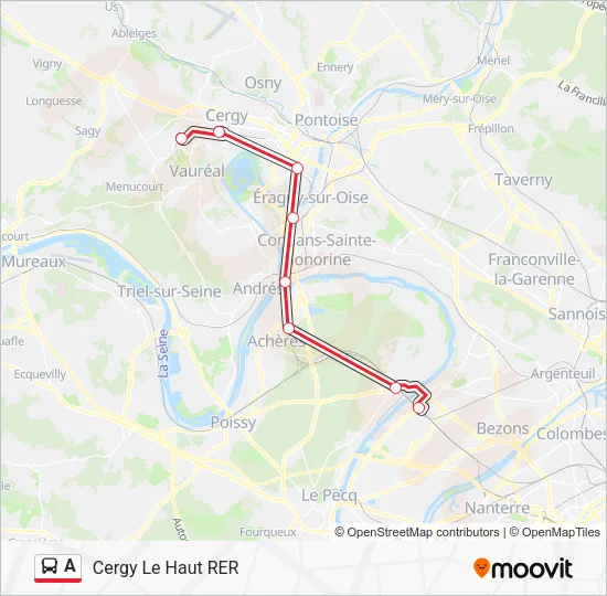 Plan de la ligne A de bus