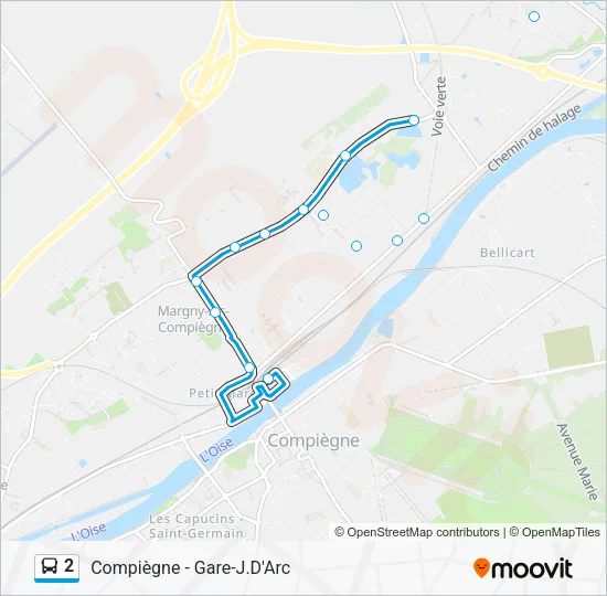 Plan de la ligne 2 de bus
