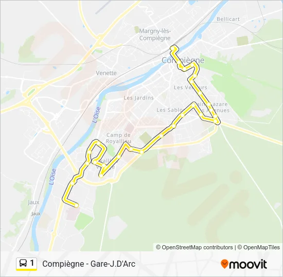Plan de la ligne 1 de bus