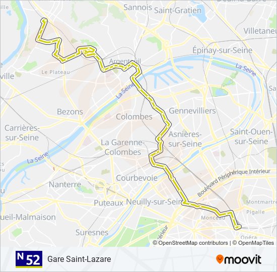 N52 bus Line Map