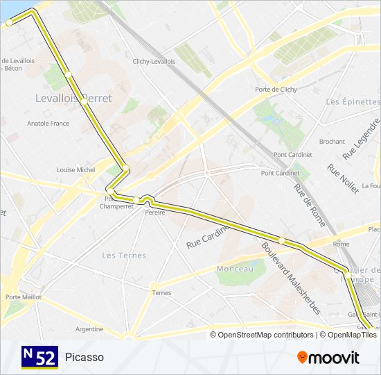 Mapa de N52 de autobús