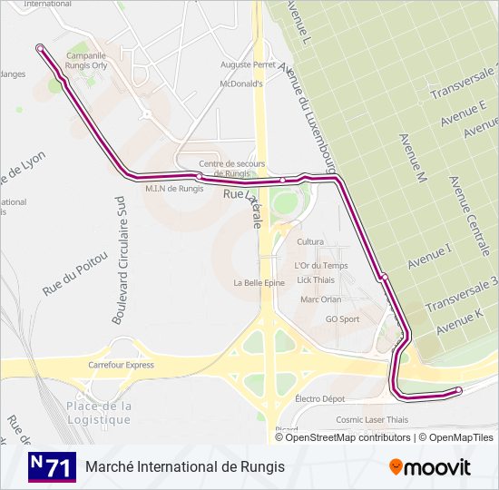 Mapa de N71 de autobús