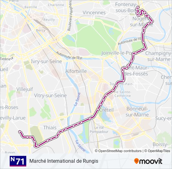 Mapa de N71 de autobús