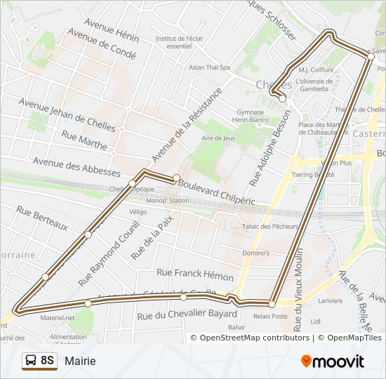 Plan de la ligne 8S de bus