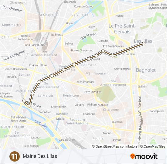 Plan de la ligne 11 de métro