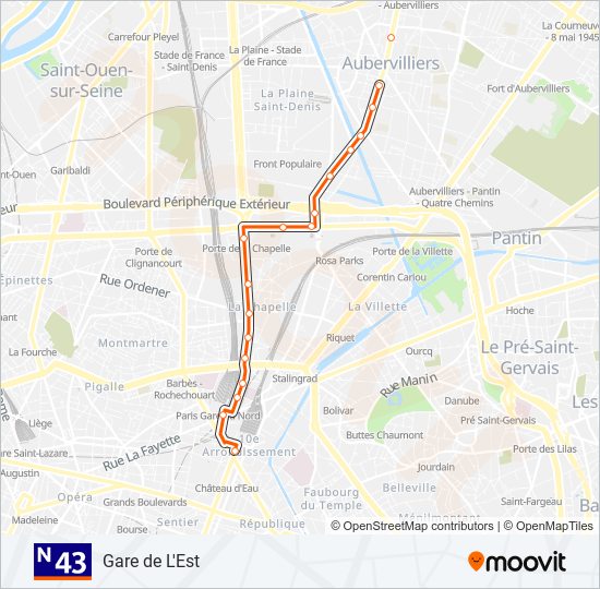 Mapa de N43 de autobús