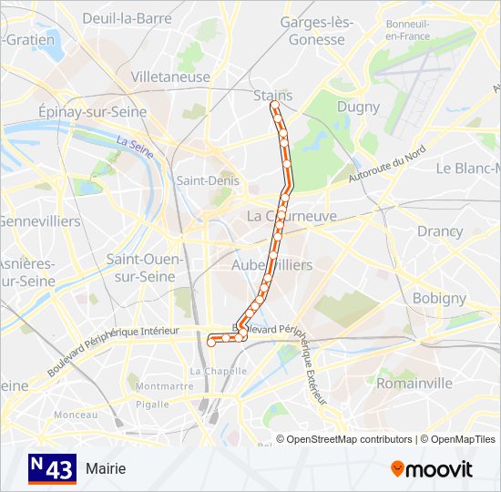 N43 bus Line Map