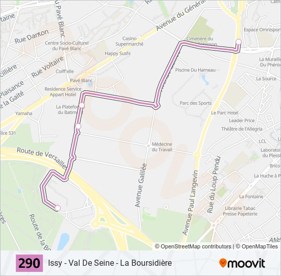Plan de la ligne 290 de bus