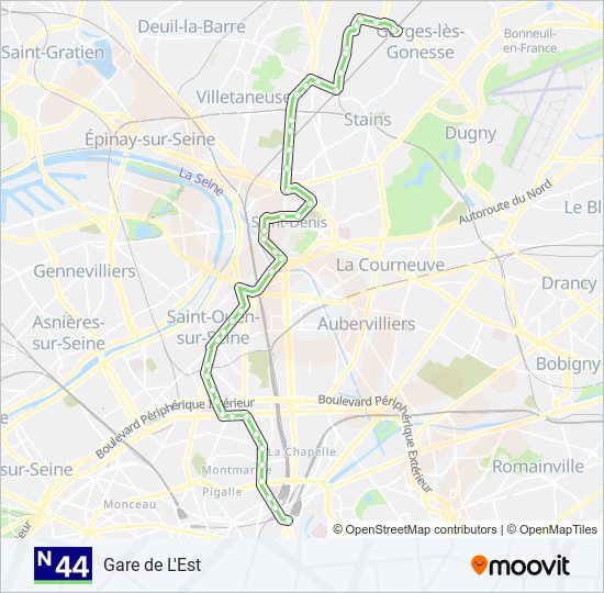 Mapa de N44 de autobús