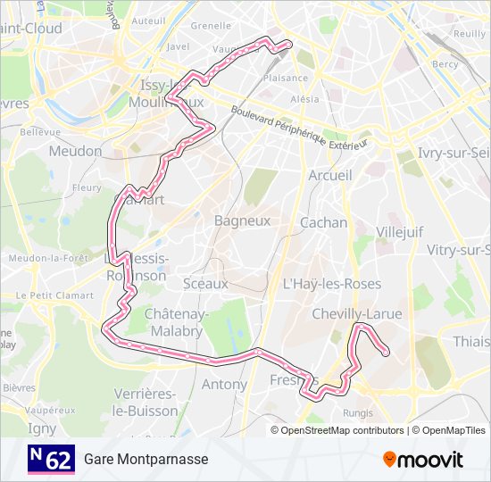 Mapa de N62 de autobús