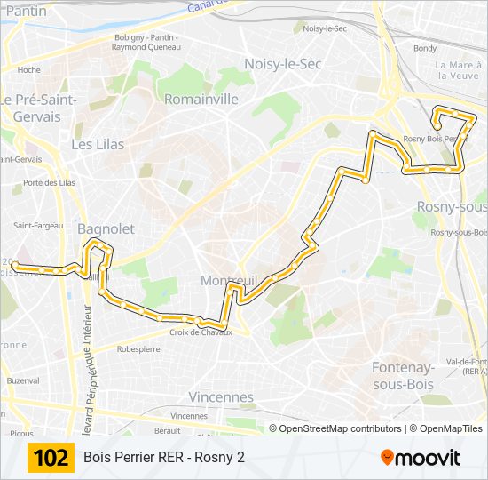 102 Route: Schedules, Stops & Maps - Bois Perrier RER - Rosny 2 (Updated)