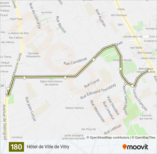 Plan de la ligne 180 de bus