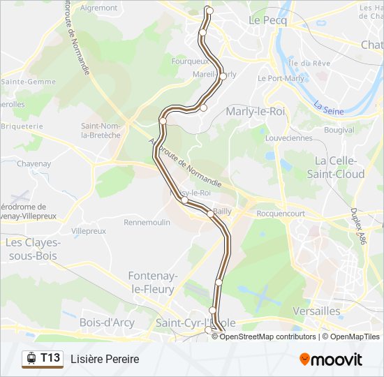 Plan de la ligne T13 de tram