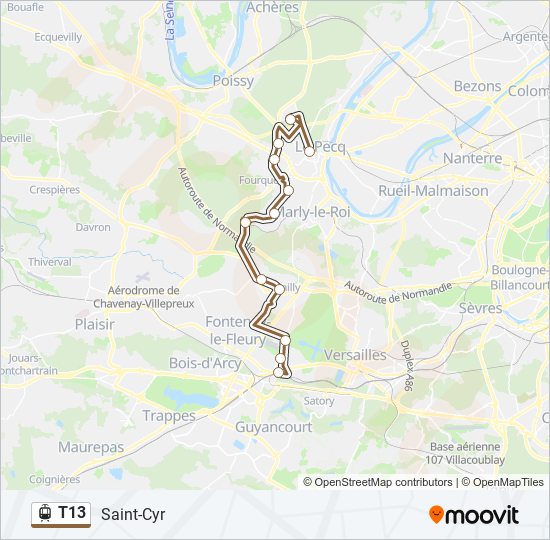 Plan de la ligne T13 de tram