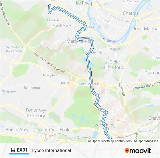 Plan de la ligne EX01 de bus