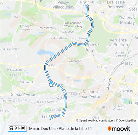 Plan de la ligne 91-08 de bus