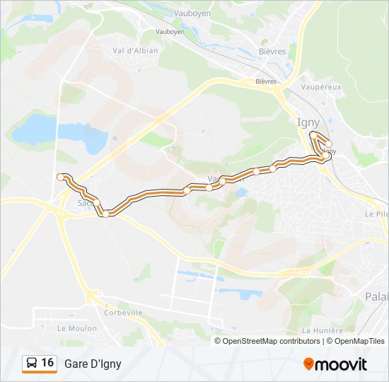 Plan de la ligne 16 de bus