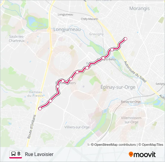 Plan de la ligne B de bus