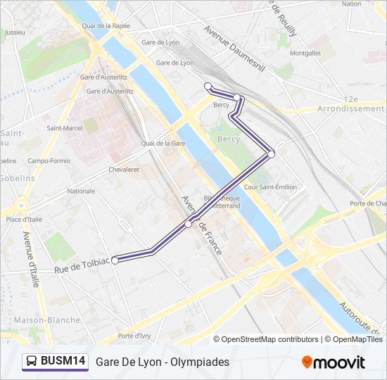 Plan de la ligne BUSM14 de bus