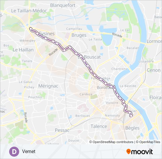 Plan de la ligne D de tram