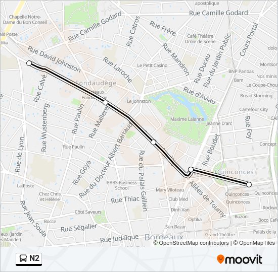 Plan de la ligne N2 de bus