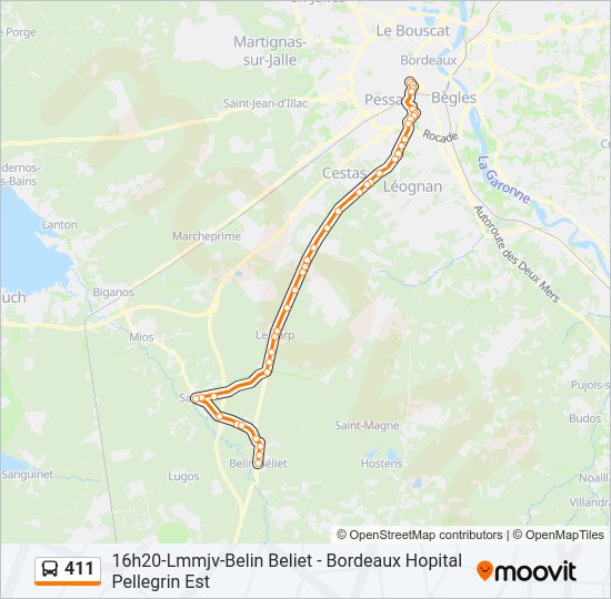 Plan de la ligne 411 de bus