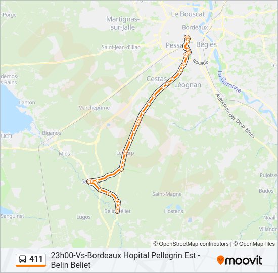 Plan de la ligne 411 de bus