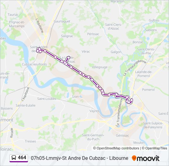 Plan de la ligne 464 de bus