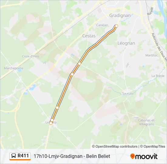 Plan de la ligne R411 de bus