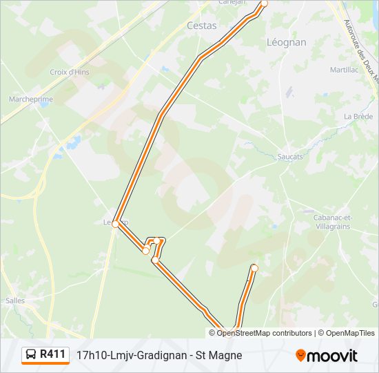 Plan de la ligne R411 de bus