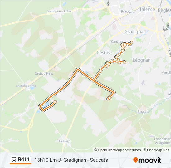 Plan de la ligne R411 de bus