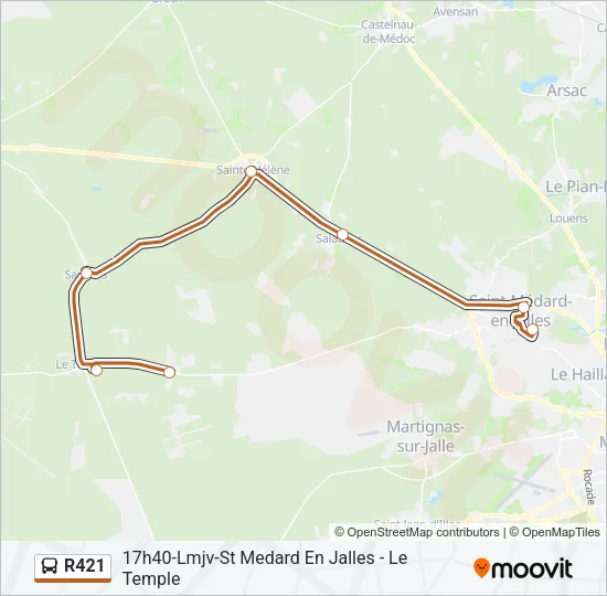 Plan de la ligne R421 de bus
