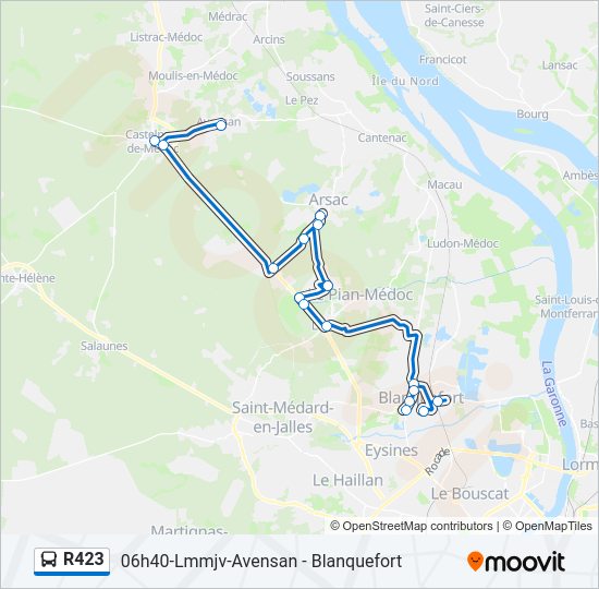 Plan de la ligne R423 de bus