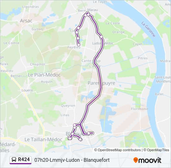 Plan de la ligne R424 de bus