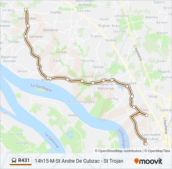 Plan de la ligne R431 de bus